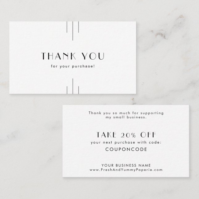 EVERLY Art Deco White Black Business Thank You Discount Card (Front/Back)