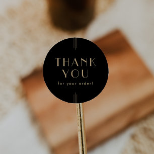 EVERLY Black and Gold Thank You For Your Order Classic Round Sticker