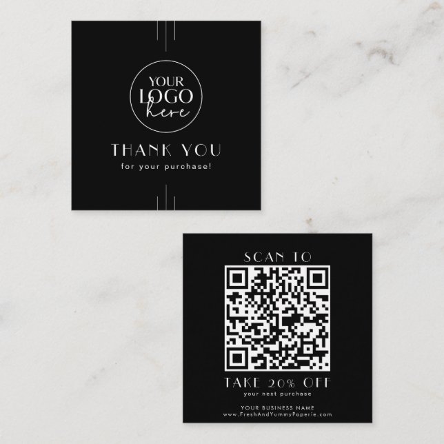 EVERLY Black Business Logo QR Code Thank You Discount Card (Front/Back)