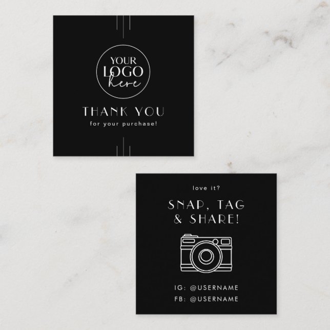 EVERLY Black Logo Social Media Share Thank You Square Business Card (Front/Back)