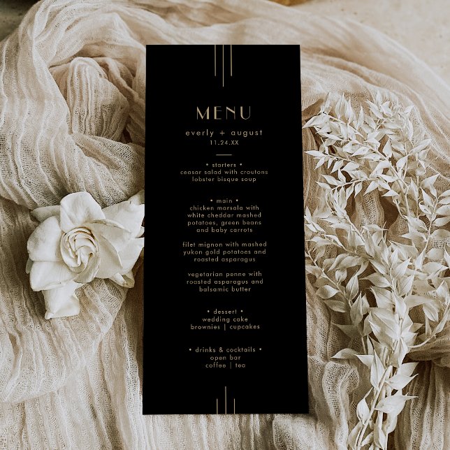 EVERLY Elegant Art Deco Black and Gold Wedding Menu (EVERLY Elegant Art Deco Black and Gold Wedding Menu)