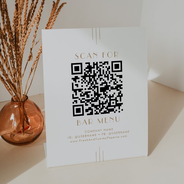 EVERLY Gold Art Deco Geometric Bar Menu QR Code Pedestal Sign (EVERLY Gold Art Deco Geometric Bar Menu QR Code Pedestal Sign)