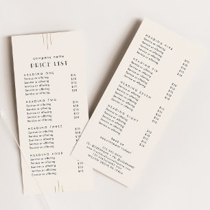 EVERLY Ivory Double Sided Business Price List Rack Card