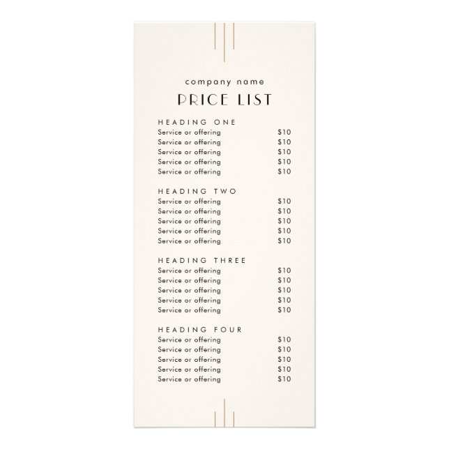 EVERLY Ivory Double Sided Business Price List Rack Card (Front)