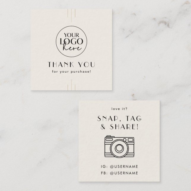 EVERLY Ivory Logo Social Media Share Thank You Square Business Card (Front/Back)