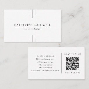 EVERLY Minimalist Art Deco White and Black QR Code Business Card