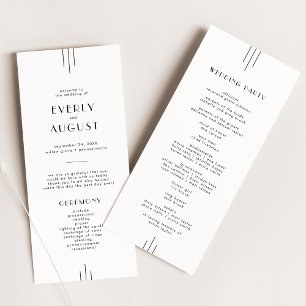 EVERLY Minimalist Art Deco White and Black Wedding Program