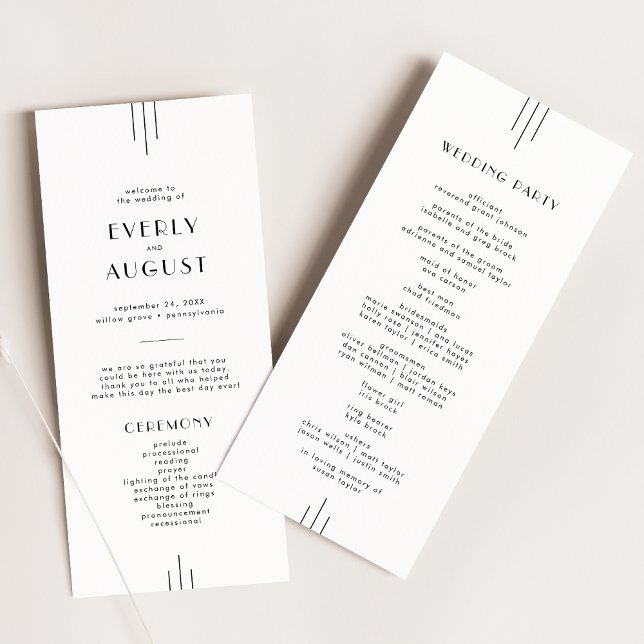 EVERLY Minimalist Art Deco White and Black Wedding Program (EVERLY Minimalist Art Deco White and Black Wedding Program)