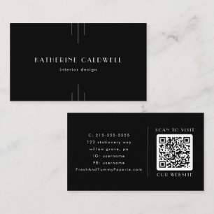 EVERLY Modern Art Deco Black and White QR Code Business Card