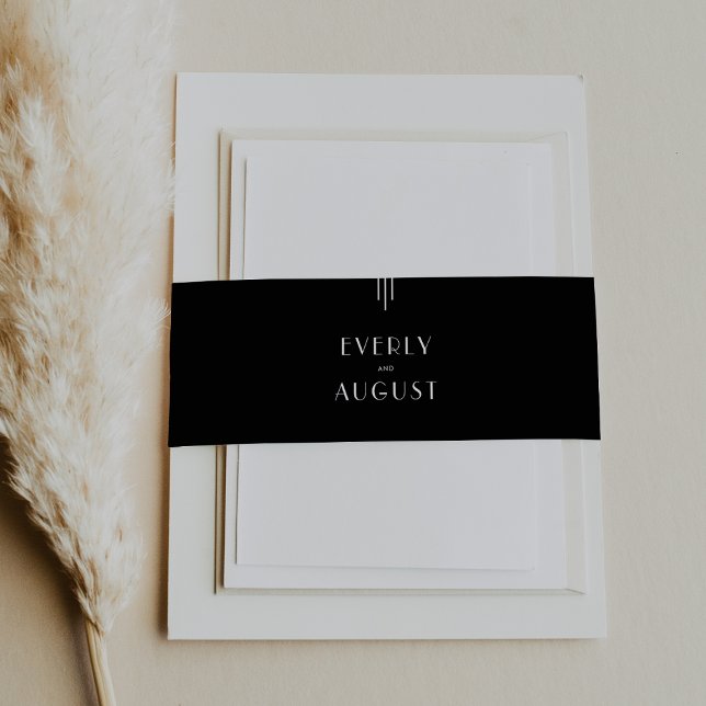 EVERLY Modern Art Deco Black and White Wedding Invitation Belly Band (EVERLY Modern Art Deco Black and White Wedding Invitation Belly Band)