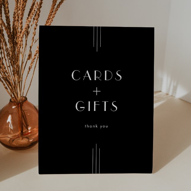 EVERLY Modern Art Deco Black Cards and Gifts Pedestal Sign (EVERLY Modern Art Deco Black Cards and Gifts Pedestal Sign)
