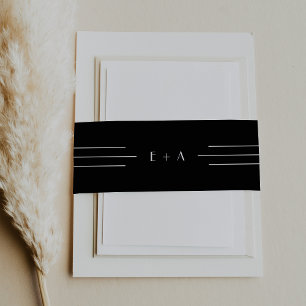 EVERLY Modern Art Deco Black Monogram Wedding Invitation Belly Band