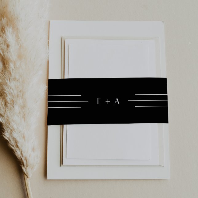 EVERLY Modern Art Deco Black Monogram Wedding Invitation Belly Band (EVERLY Modern Art Deco Black Monogram Wedding Invitation Belly Band)