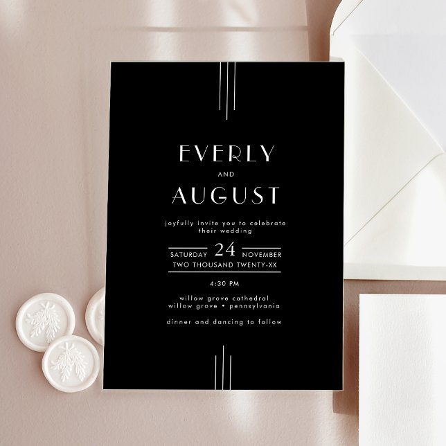 EVERLY Modern Art Deco Black Wedding Acrylic Invitations (EVERLY Modern Art Deco Black Wedding Acrylic Invitations)