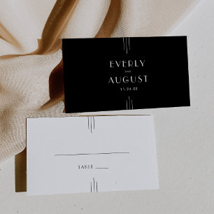 EVERLY Modern Art Deco Black Wedding Place Card