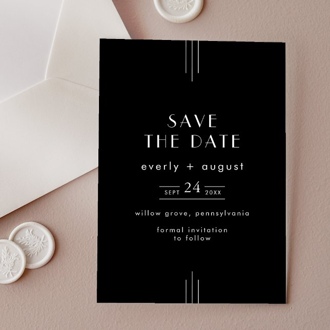 EVERLY Modern Art Deco Black Wedding Save the Date Acrylic Invitations (EVERLY Modern Art Deco Black Wedding Save the Date Acrylic Invitations)