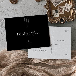 EVERLY Modern Art Deco Black Wedding Thank You Postcard