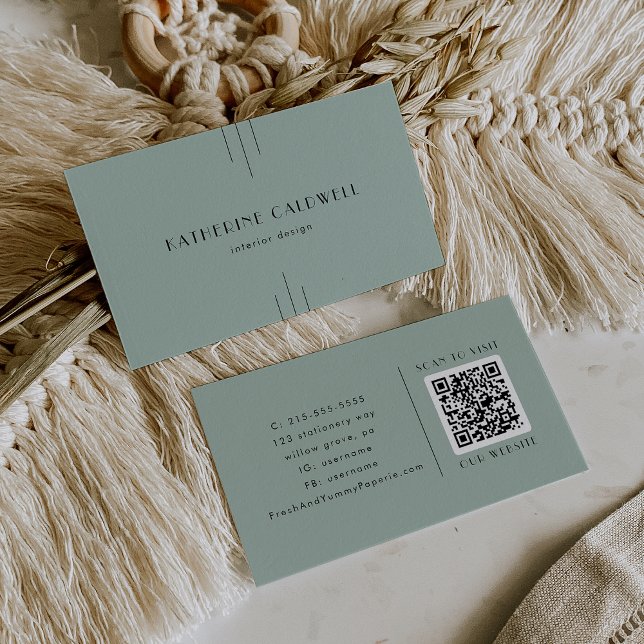 EVERLY Modern Classic Art Deco Sage Green QR Code Business Card (EVERLY Modern Classic Art Deco Sage Green QR Code Business Card)