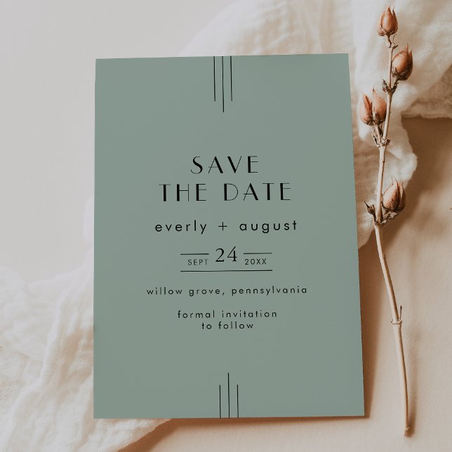 EVERLY Modern Classic Art Deco Sage Green Wedding Save The Date (EVERLY Modern Classic Art Deco Sage Green Wedding Save The Date)