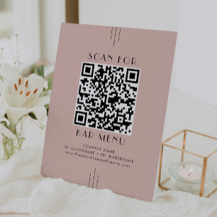 EVERLY Retro Art Deco Blush Pink Bar Menu QR Code Pedestal Sign
