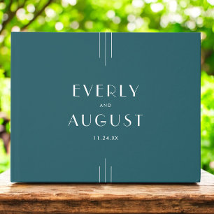 EVERLY Simple Retro Art Deco Peacock Teal Wedding Guest Book