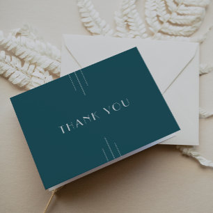 EVERLY Simple Retro Art Deco Peacock Teal Wedding Thank You Card