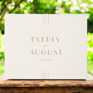 EVERLY Vintage Art Deco Cream and Gold Wedding Guest Book