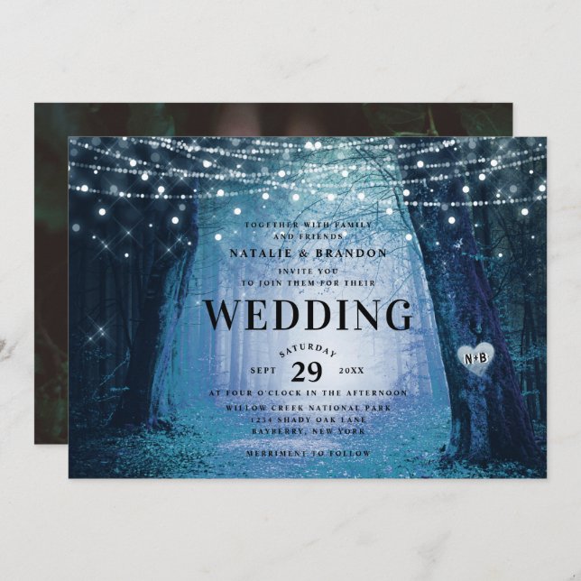Evermore | Enchanted Fairy Forest | Blue Wedding Invitation (Front/Back)