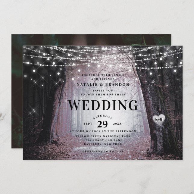 Evermore | Enchanted Fairy Forest | Mauve Wedding Invitation (Front/Back)