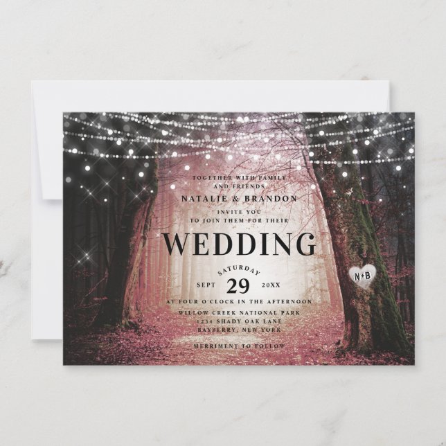 Evermore | Enchanted Fairy Forest | Pink Wedding Invitation (Front)