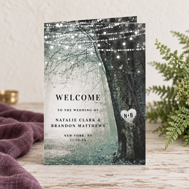 Evermore | Enchanted Fairy Forest Wedding Ceremony Program (Moss Evermore enchanted forest folded wedding ceremony program with personalized cover. Styling props are not included.)