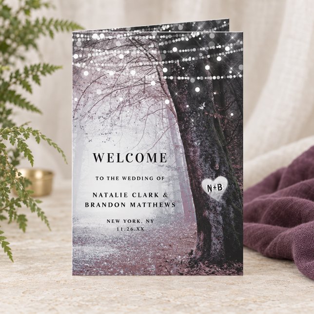 Evermore | Enchanted Fairy Forest Wedding Ceremony Program (Mauve Evermore enchanted forest folded wedding ceremony program with personalized cover. Styling props are not included.)