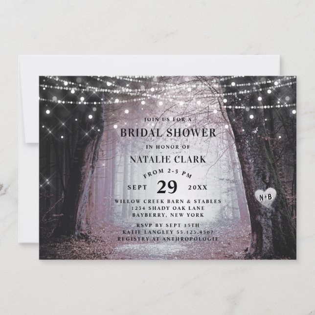 Evermore | Enchanted Forest Mauve Bridal Shower Invitation (Front)