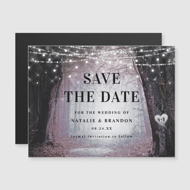 Evermore | Enchanted Forest Mauve Save the Date Magnetic Invitation (Front/Back)