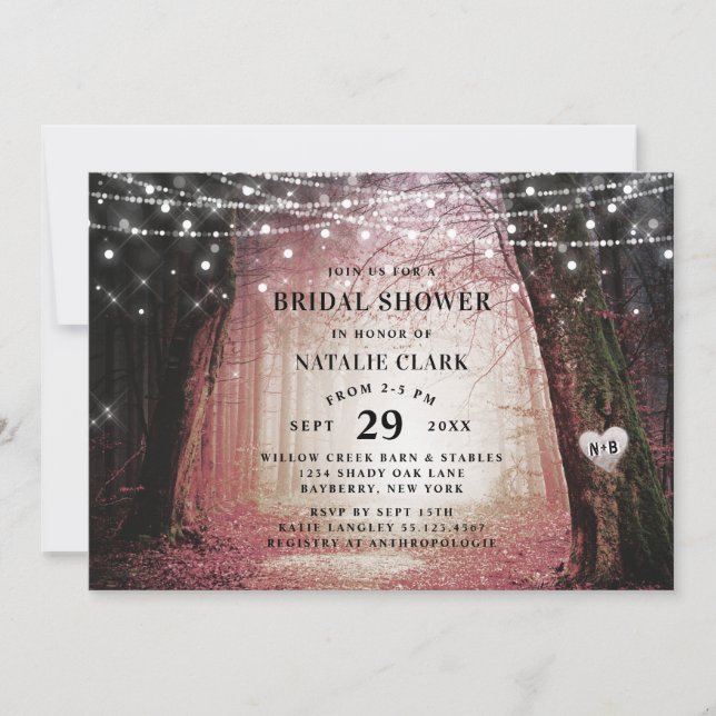 Evermore | Enchanted Forest Pink Bridal Shower Invitation (Front)