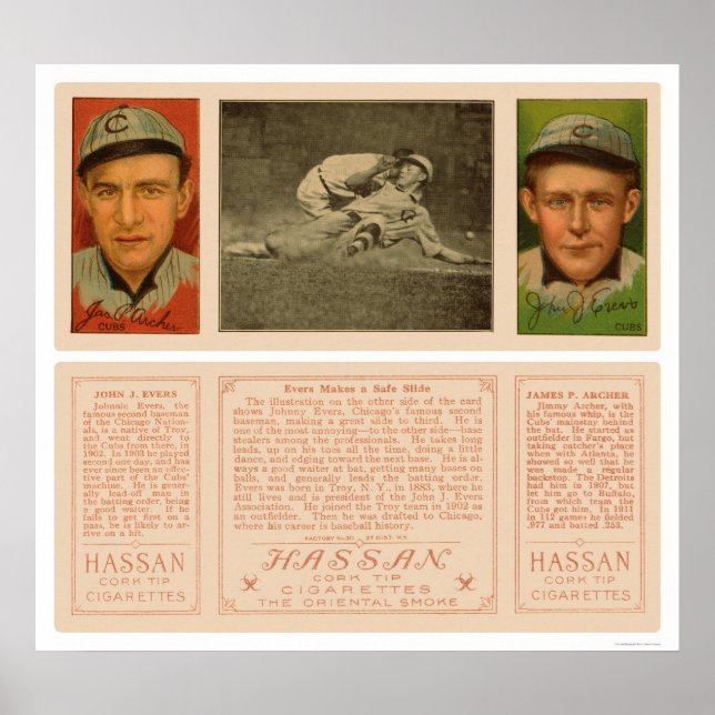 Evers Slides Safely Cubs Baseball 1912 Poster (Front)