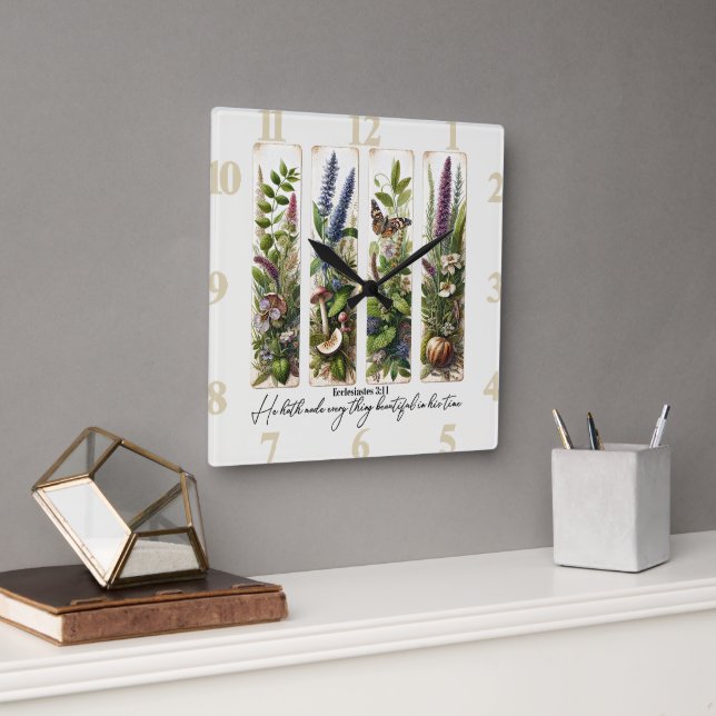 Everthing beautiful in His time botanical Square Wall Clock (Office)