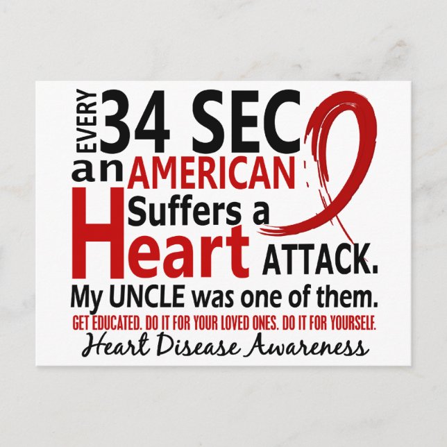 Every 34 Seconds Uncle Heart Disease / Attack Postcard (Front)