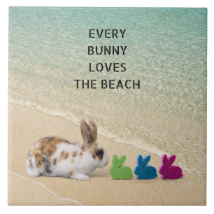 Every Bunny Loves The Beach Tropical Easter Ceramic Tile