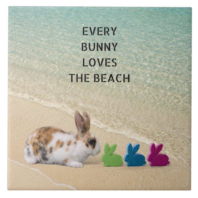 Every Bunny Loves The Beach Tropical Easter  Ceramic Tile (Front)