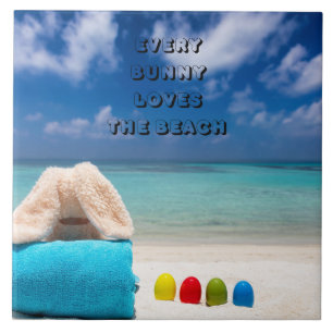 Every Bunny Loves The Beach Tropical Easter Ceramic Tile