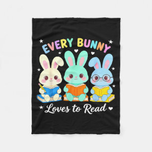 Every bunny loves to read book lover bookworm fleece blanket