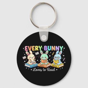 Every bunny loves to read cute easter book lover key ring