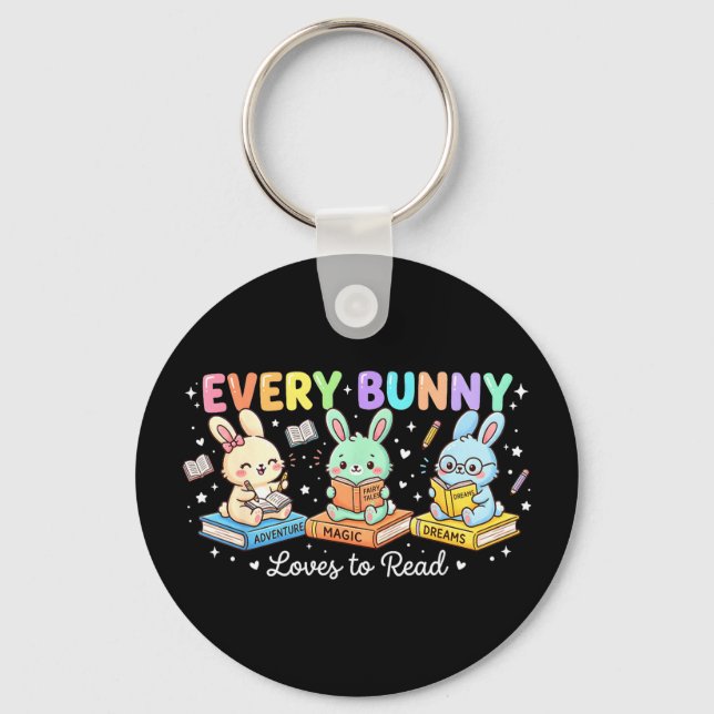 Every bunny loves to read cute easter book lover key ring (Front)
