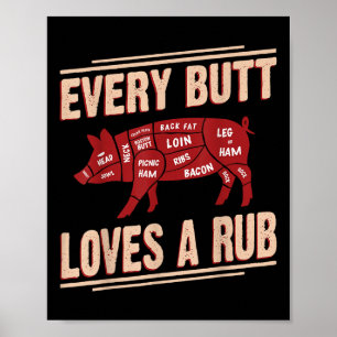 Every Butt Loves Rub Grilling Bbq Smoker Gift Dad  Poster