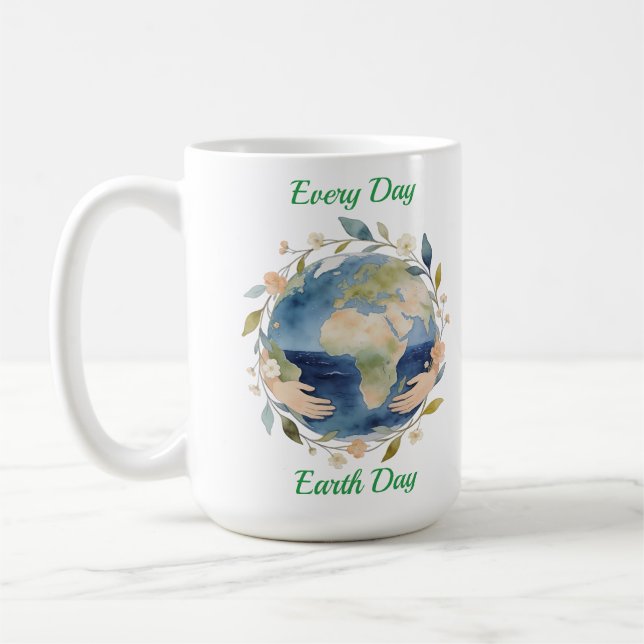 Every Day Earth Day Floral Globe With Hands Coffee Mug (Left)