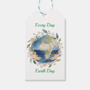 Every Day Earth Day Floral Globe With Hands Gift Tags