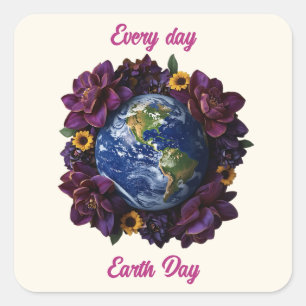 Every Day Earth Day Floral Planet Design Square Sticker