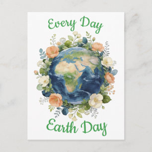 Every Day Earth Day Floral Wreath Earth Holiday Postcard