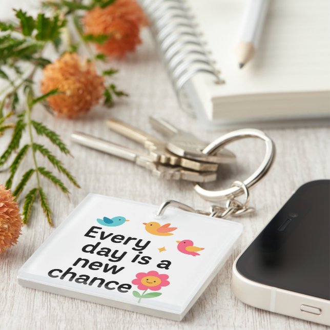 Every Day Is a New Chance – Colourful Birds Key Ring (Front Right)